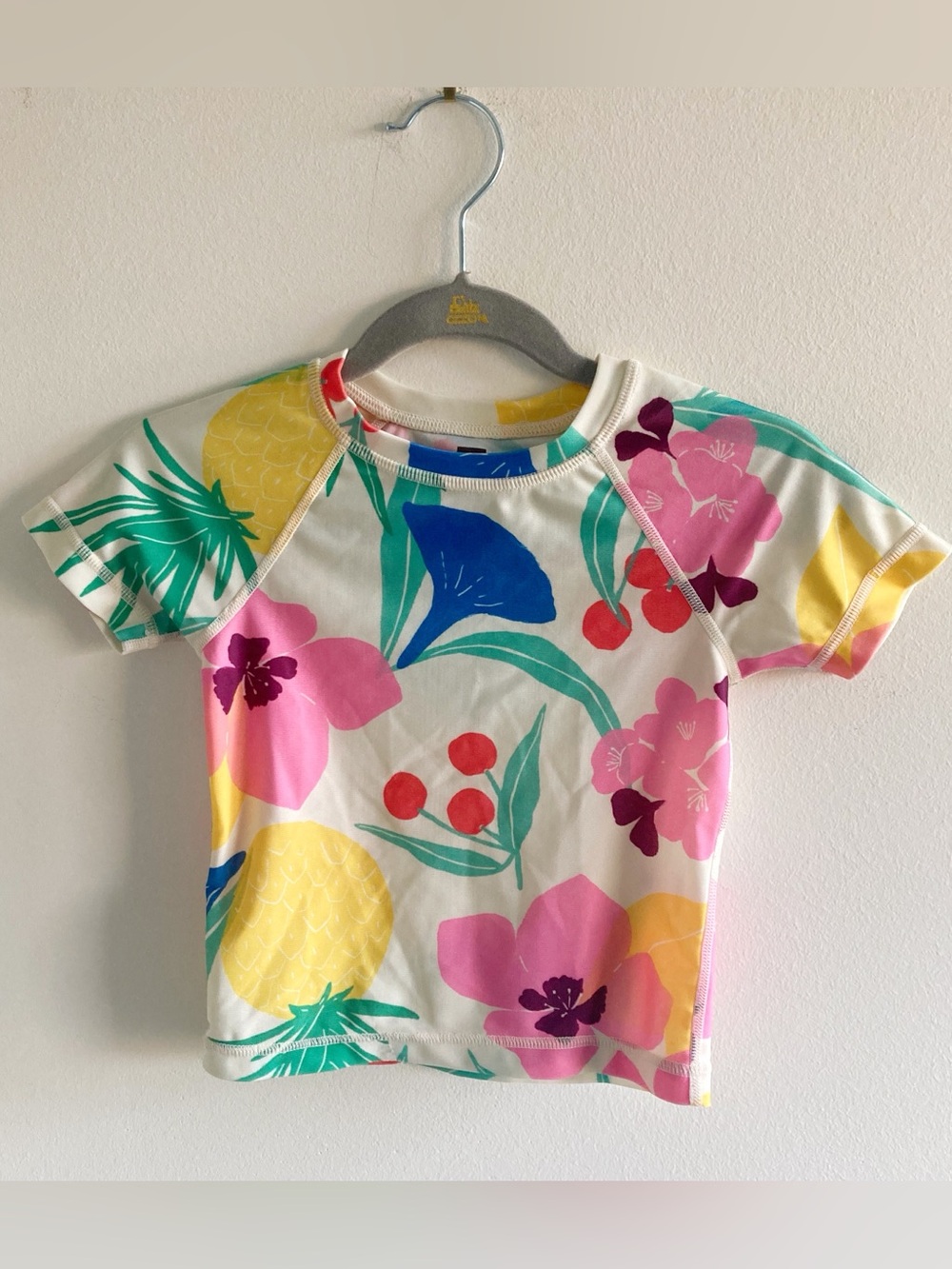 Tea Collection Modern Floral and Fruits Short Sleeve Swim Top Rash Guard size 2T